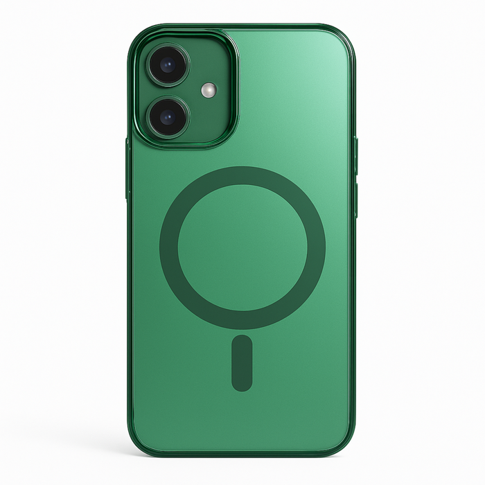 Green smartphone with MagSafe design on a white background