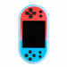 Handheld gaming console with red top and blue bottom on a white background