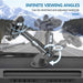 Car dashboard mount with adjustable arm and suction cup, showing infinite viewing angles on a road with mountains in the background.