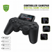Black game controller with digital display on a white background