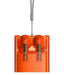 Orange electronic device with two cylindrical components on a white background