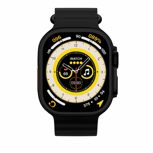 Smartwatch with a black band on a white background