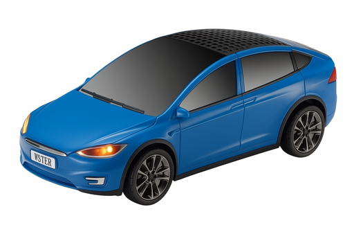 Blue toy car model on a white background