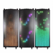 Three LED display panels showing different color patterns on a white background