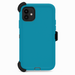 Blue phone case with black accents on a white background