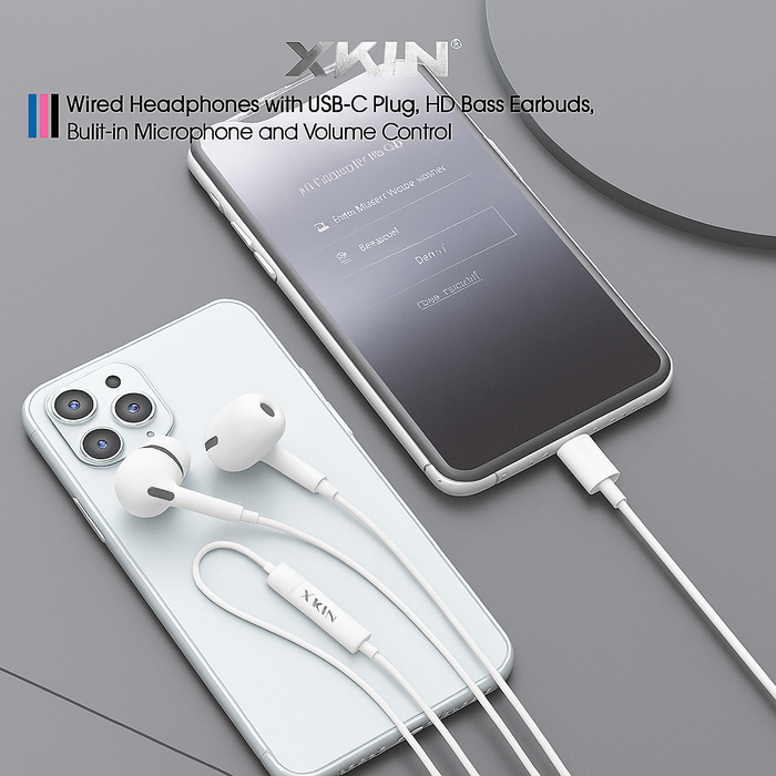 X’KIN Wired Earbuds with USB-C Plug – In-Ear HD Bass, Mic & Volume Control