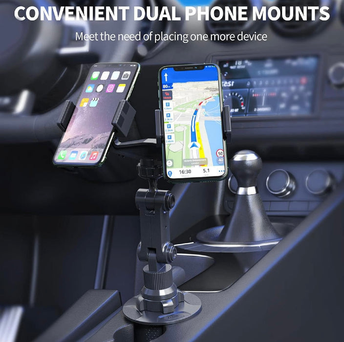 Adjustable 360° Car Phone Holder – Dual Mount for Cup Holder
