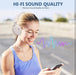 Woman wearing headphones and using a phone with 'HI-FI SOUND QUALITY' text above her.