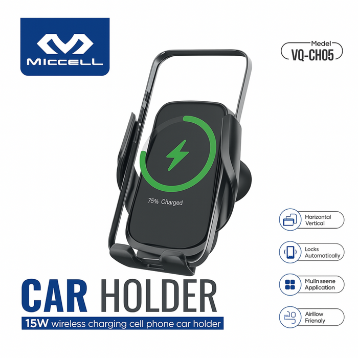 MICCELL VQ-CH05 Car Holder – 15W Wireless Charging Air Vent Mount