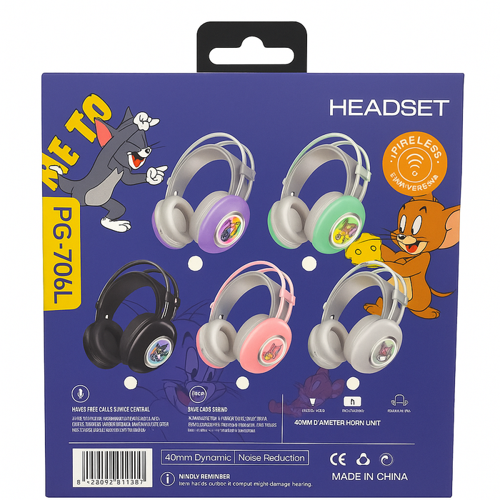 Tom & Jerry PG-706L Wireless RGB Headphones (Light-Up, Cartoon Edition)