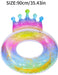 Colorful inflatable ring with a crown design on a white background