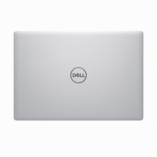 Silver Dell laptop on a white background