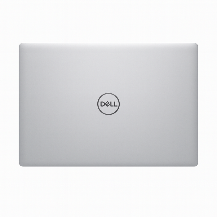 Silver Dell laptop on a white background