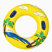 Inflatable ring with tropical design featuring palm trees and blue sky on a yellow background