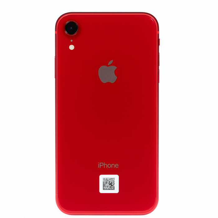 Red iPhone XR with Apple logo on a white background