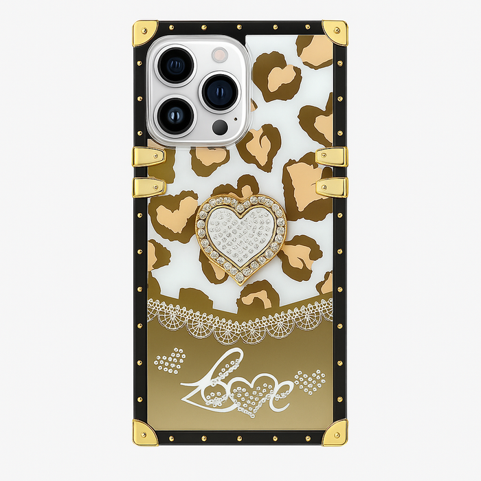 Luxury Leopard Heart Kickstand Case – For iPhone 16 Pro Max