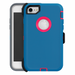 Blue phone case with pink accents on a white background