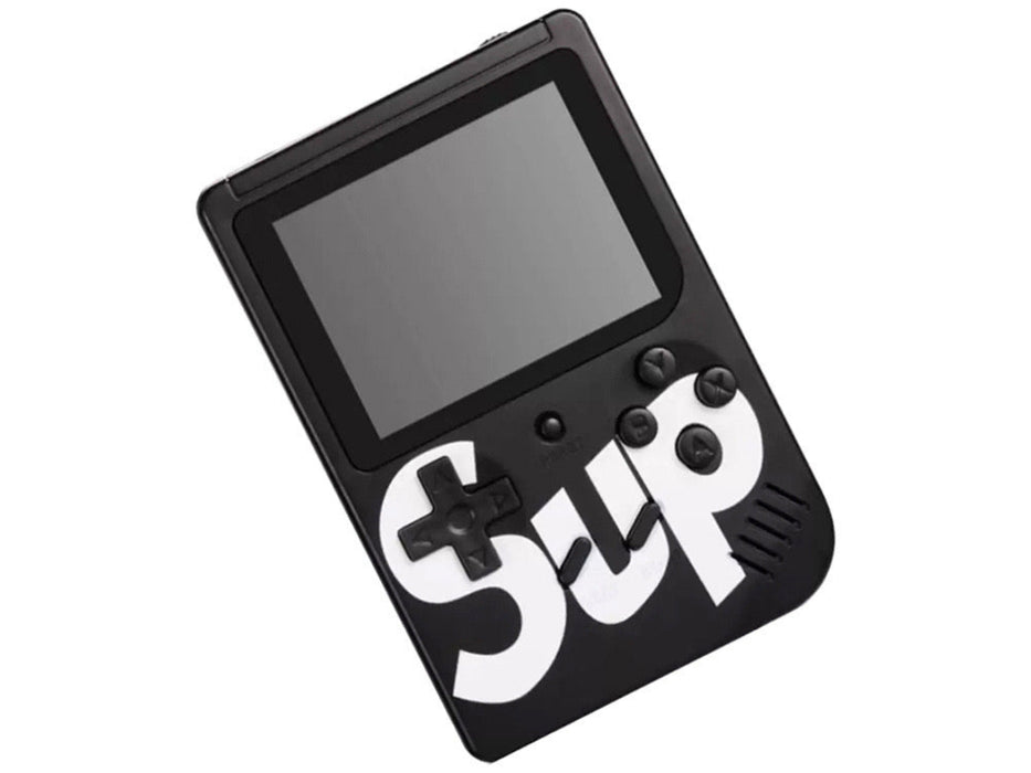 Black handheld gaming device with 'Sup' logo on a white background