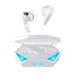 Wireless earbuds with charging case on a white background