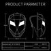 Technical drawing of a backpack with dimensions and material details on a black background
