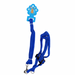 Blue dog harness and leash set with a matching blue tag on a white background