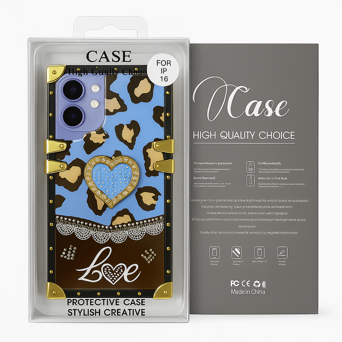 Luxury Leopard Heart Mirror Case for iPhone 16 – Kickstand, Ring Grip, 6 Colors
