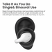 Black and white Bluetooth earbuds with text about single and binaural use on a white background