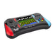 Handheld game console with screen displaying a game, on a white background