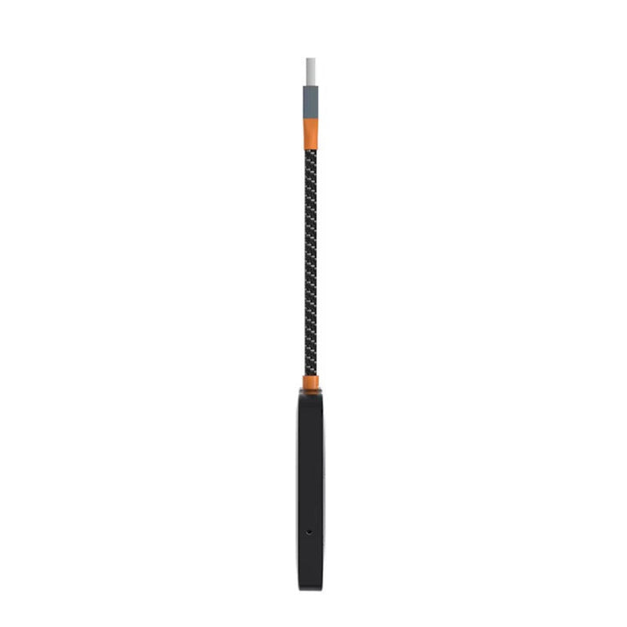 Black and orange fishing rod on a white background