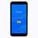 Smartphone displaying a language selection screen with 'Hi there' on a blue background.