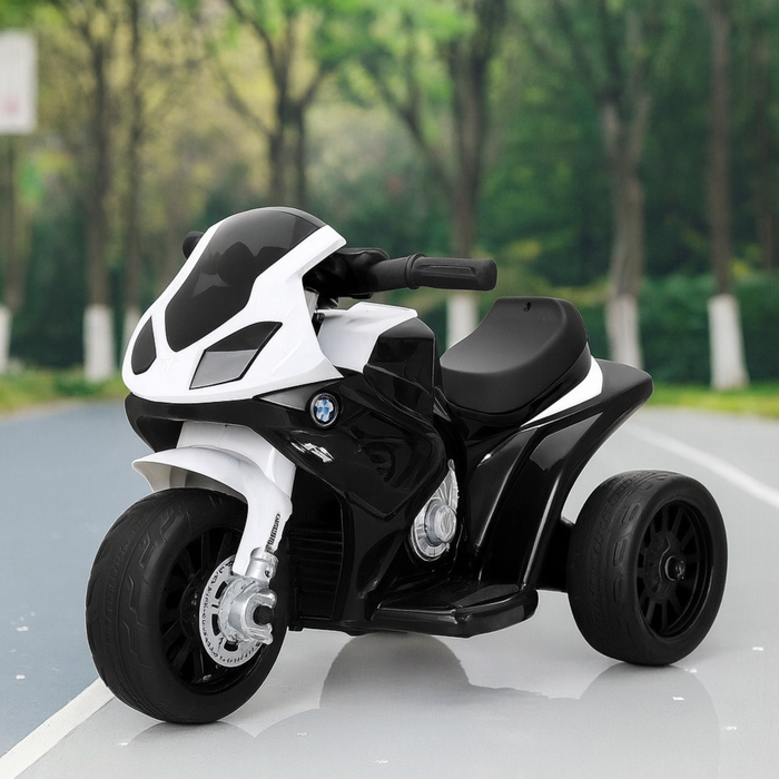 Style Kids Electric Ride-On Motorcycle (Black/White, 18–36 Months)