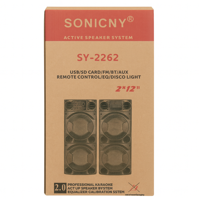 SONICNY SY-2262 Professional Karaoke Speaker System – Dual 12” Woofer with Microphone & Remote