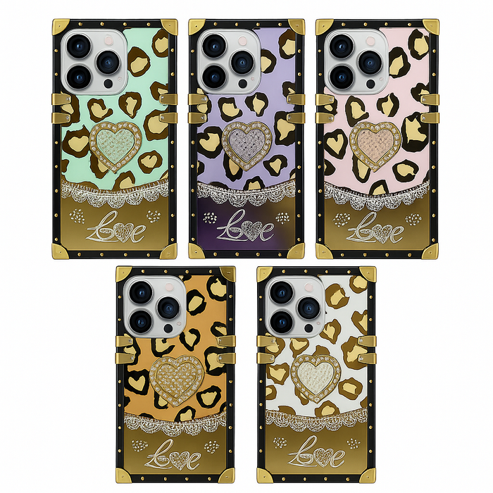 Luxury Leopard Heart Kickstand Case – For iPhone 16 Pro Max