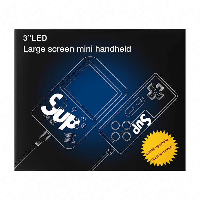 Box for a 'SUP' large screen mini handheld device with LED display.
