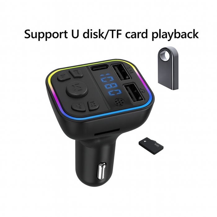 Car FM Wireless MP3 Player with Dual USB + Type-C Charging, Bluetooth 5.0 & LED Display