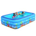 Children playing in an inflatable pool with a colorful design on a white background