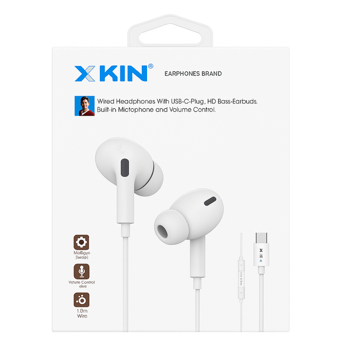 X’KIN Wired Earbuds with USB-C Plug – In-Ear HD Bass, Mic & Volume Control