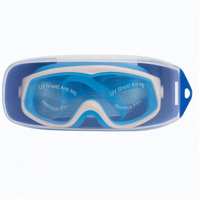 UV Shield Anti-Fog Swimming Goggles with Case & Ear Plugs – White & Peac