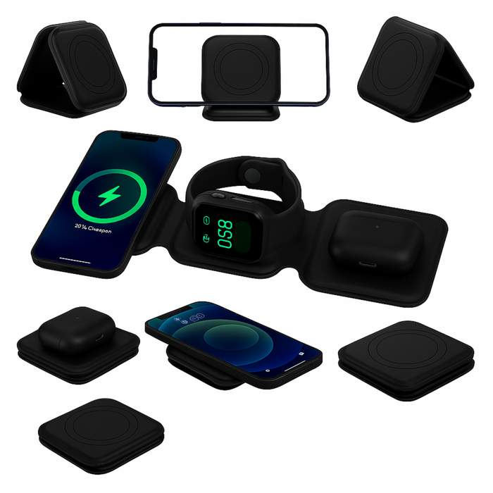 3-in-1 Foldable Magnetic Wireless Charger – iPhone, Apple Watch & AirPods