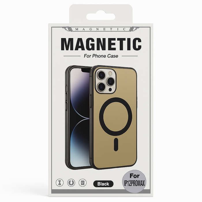 Magnetic Shockproof Case for iPhone 12 Pro Max – Gold with Black MagSafe Ring