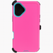 Pink phone case with black and blue accents on a white background