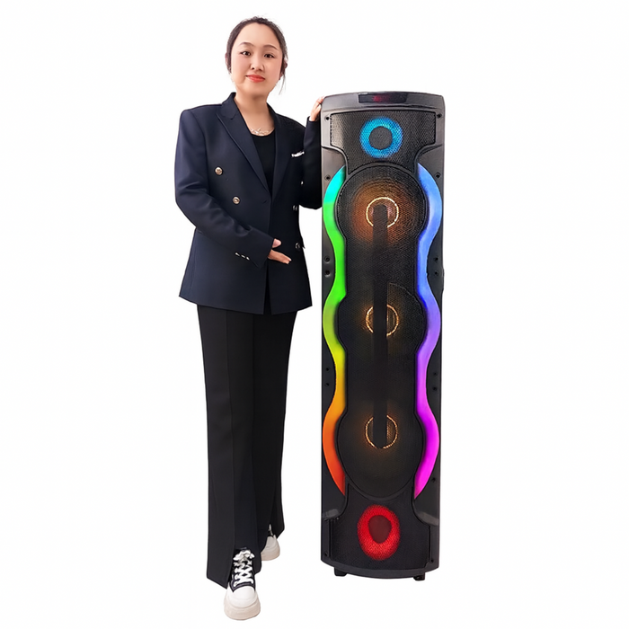 12” Professional Bluetooth Party Speaker with Dual Wireless Microphones & LED Lights – 3000W PMPO
