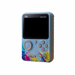 Handheld game player with colorful design on a white background