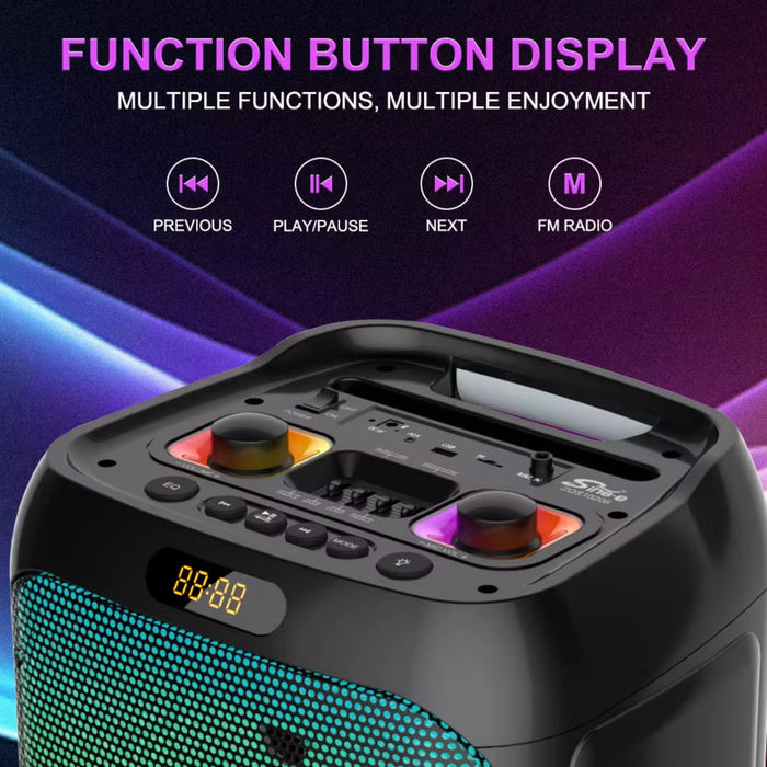 10” Party Bluetooth Speaker with Dual Wireless Microphones – RGB LED, 100W Power, FM Radio