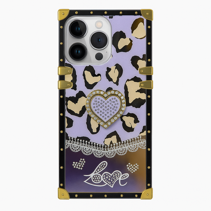 Luxury Leopard Heart Kickstand Case – For iPhone 16 Pro Max