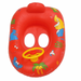 Red inflatable pool float with cartoon characters on a white background