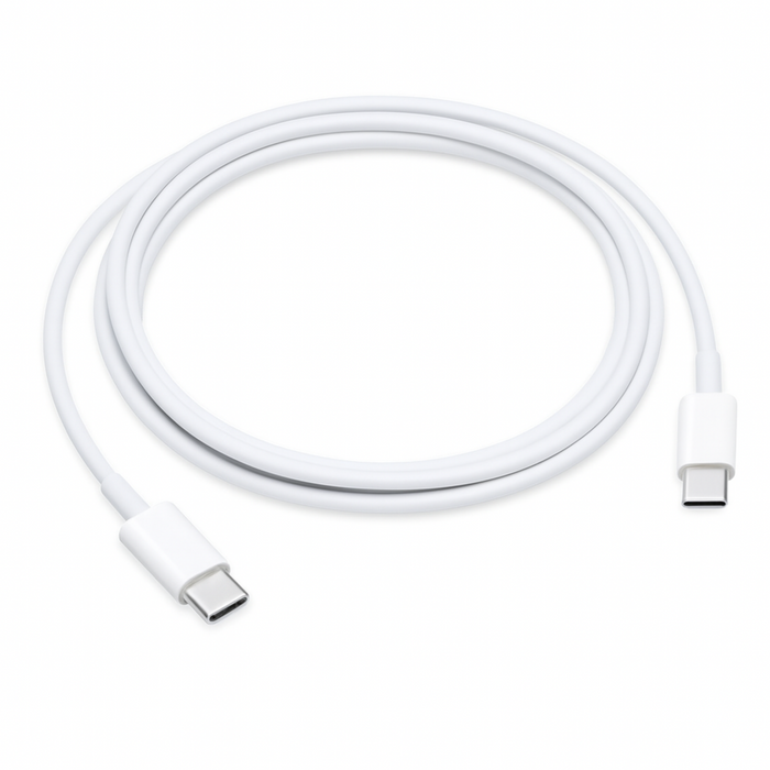 White USB-C cable on a white background
