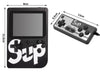 Handheld game console with 'Sup' branding, showing dimensions on a white background.