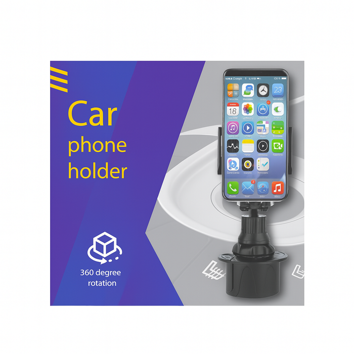 Adjustable 360° Car Phone Holder – Dual Mount for Cup Holder
