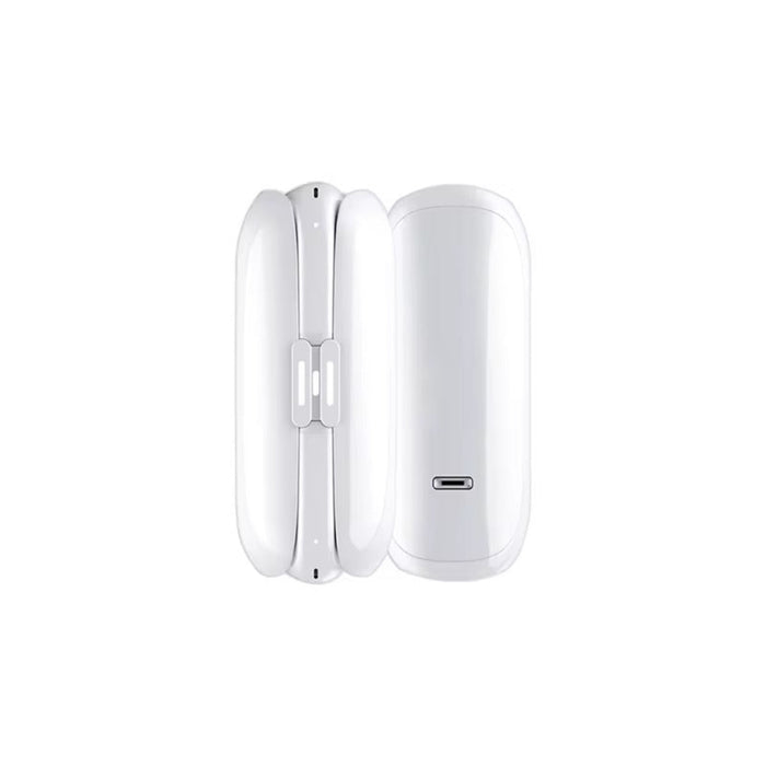 White electronic device with a USB port on a white background